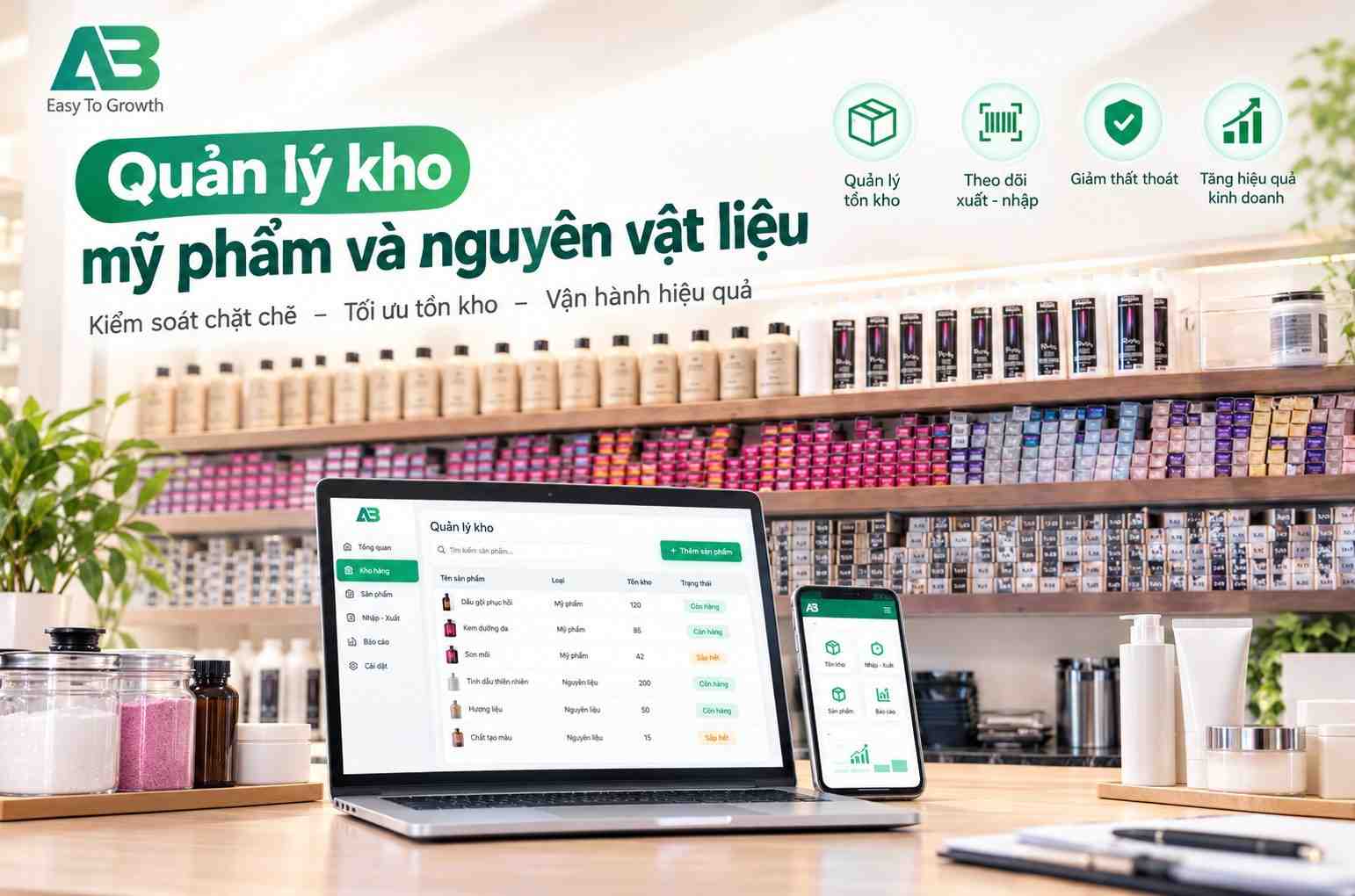 Quản lý kho mỹ phẩm, nguyên vật liệu